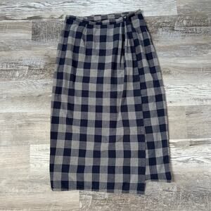 Laura Ashley Gingham Midi Skirt UK 16 US 12 Navy Beige 100% Cotton Vintage UK